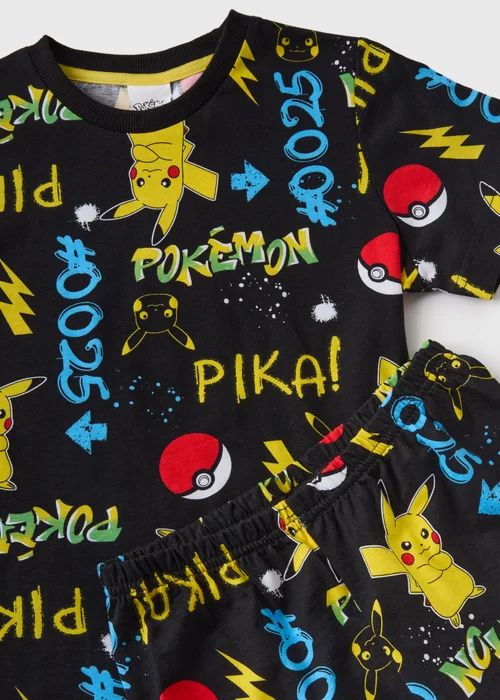 Kids Black Pokemon Pyjama Top & Shorts Set (5-12yrs) - Age 5 Years Image 2