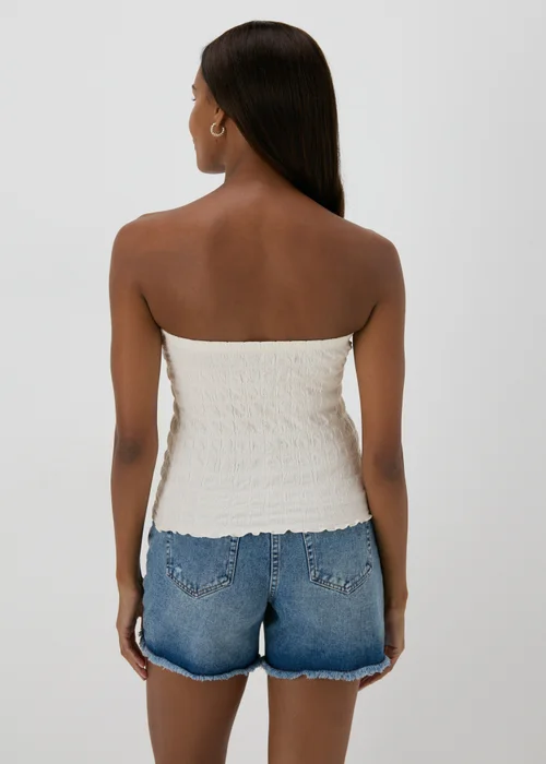 Cream Shirred Bandeau Crop Top - 8 Image 2