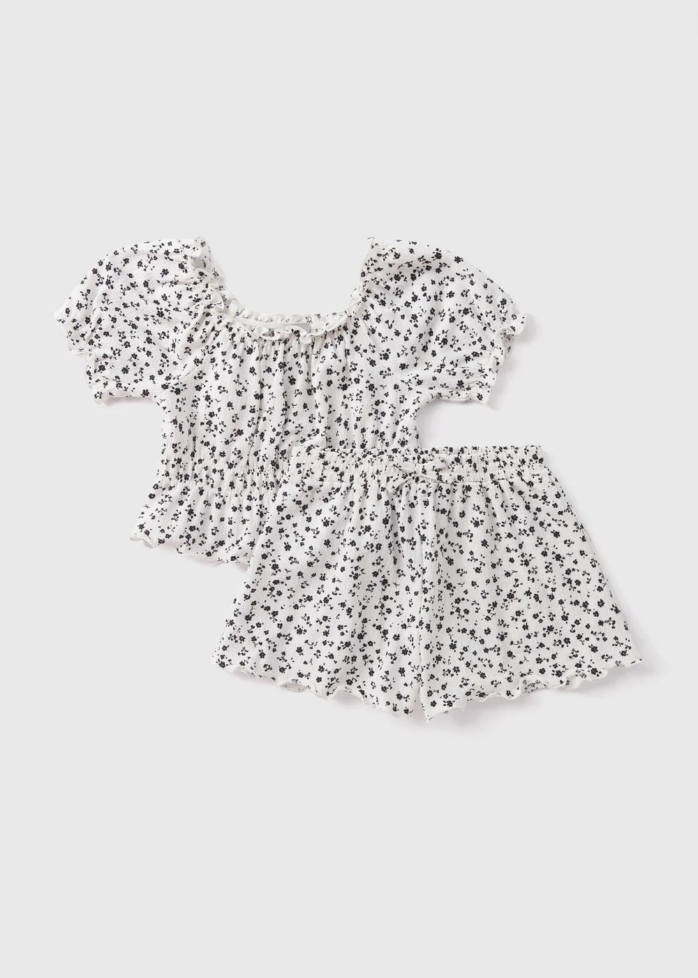 Girls Monochrome Floral Top & Short Set (7-13yrs) - Age 7 Years Image 1