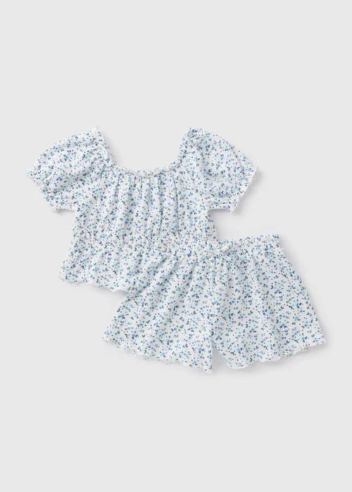 Girls White Floral Top & Short Set (7-13yrs) - Age 7 Years Image 1