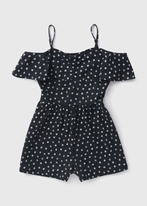 Girls Black Floral Playsuit (7-13yrs) - 7 Yrs Image 1