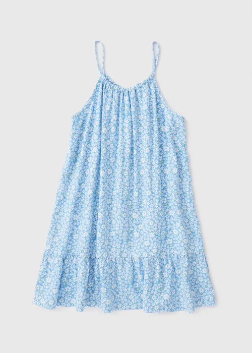 Girls Blue Floral Dress (7-13yrs) - 7 Yrs Image 1