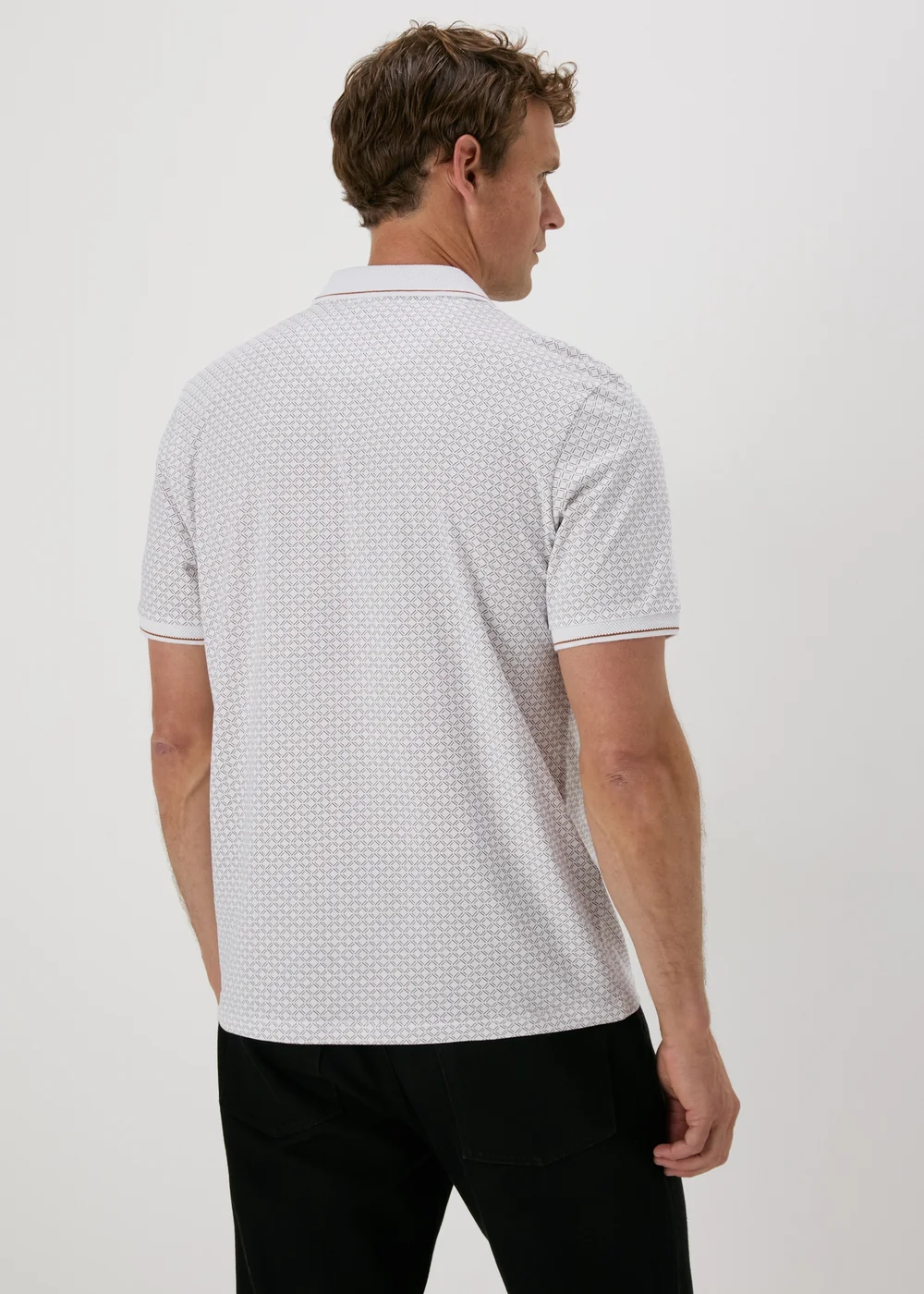 White Geometric Pattern Polo Shirt - S Image 2