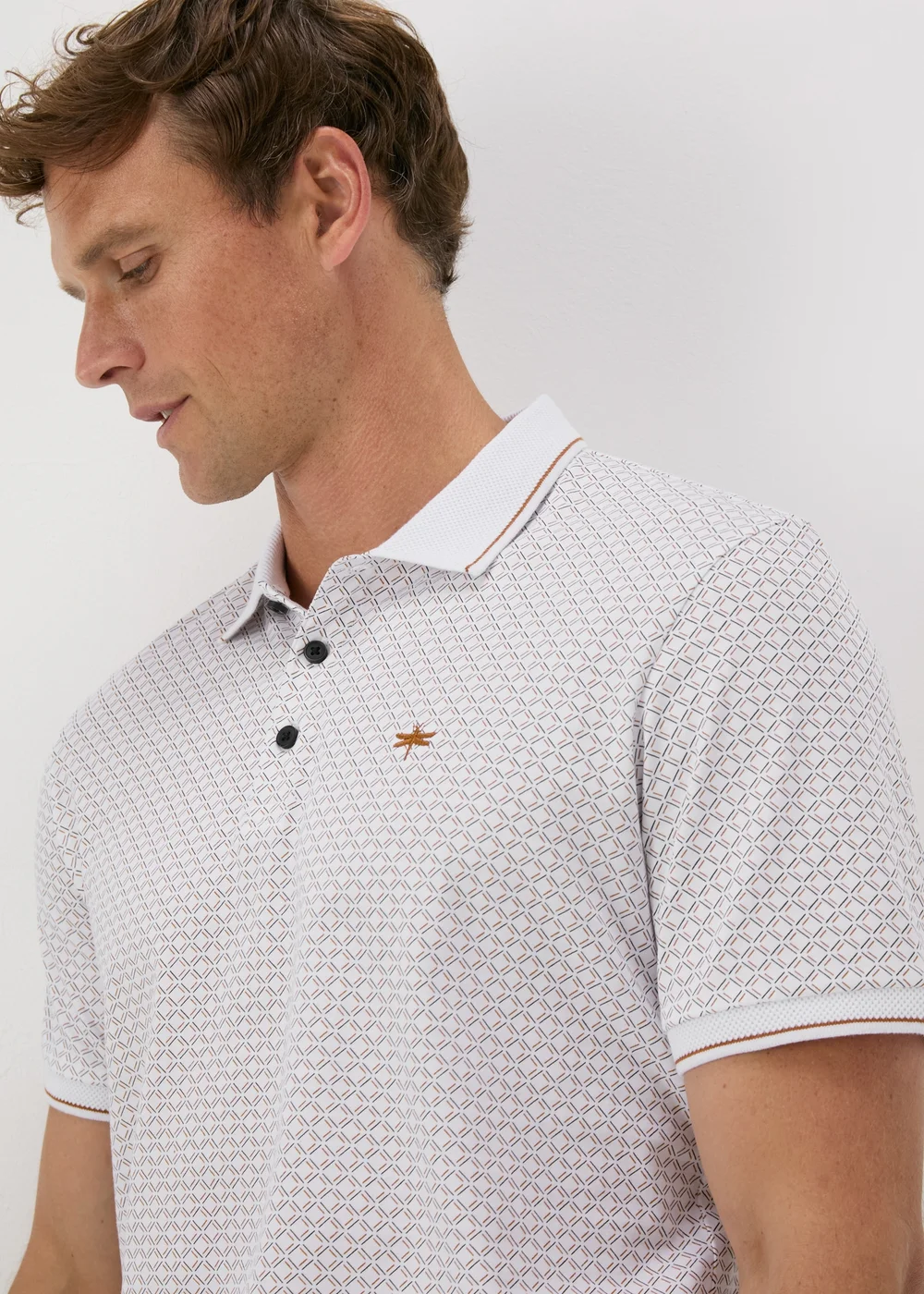 White Geometric Pattern Polo Shirt - S Image 3