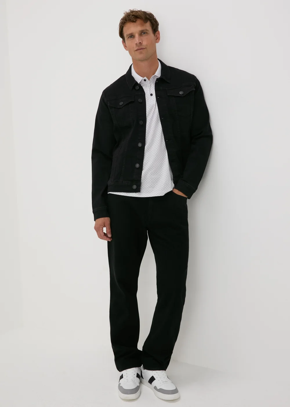 White Geometric Pattern Polo Shirt - S Image 4