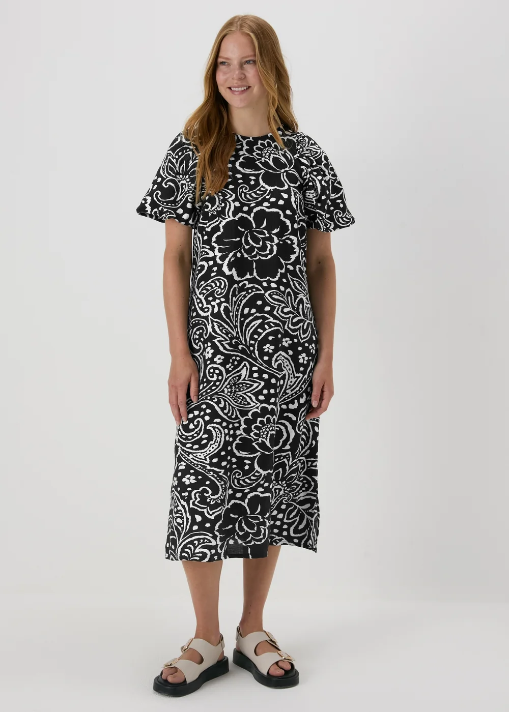 Et Vous Black Floral Puff Sleeve Midi Dress - 8 Image 1