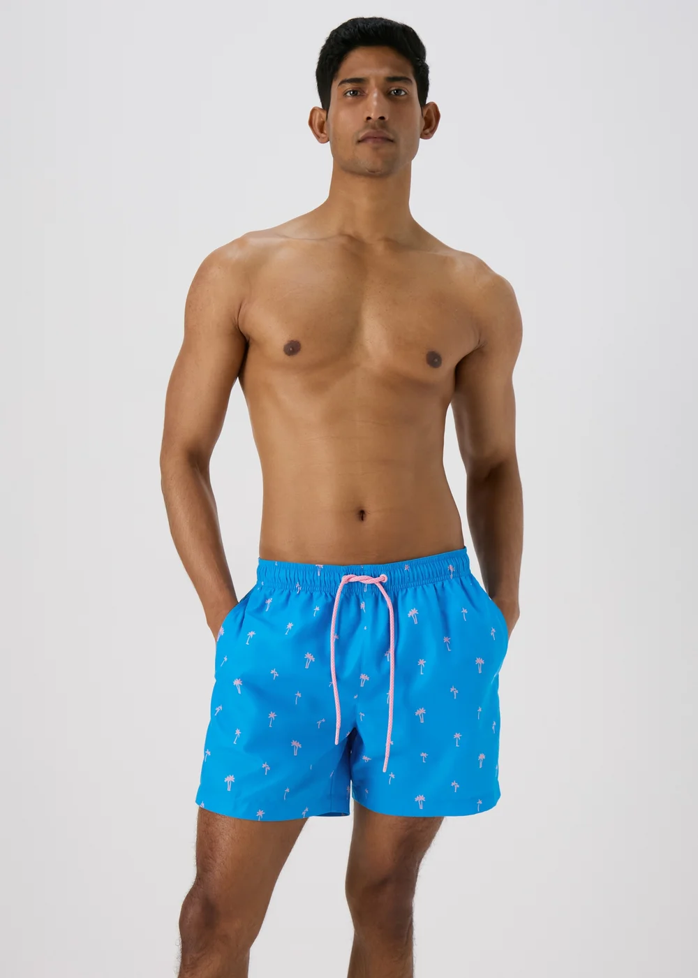 Blue Palm Tree Swim Shorts - Small Image 1