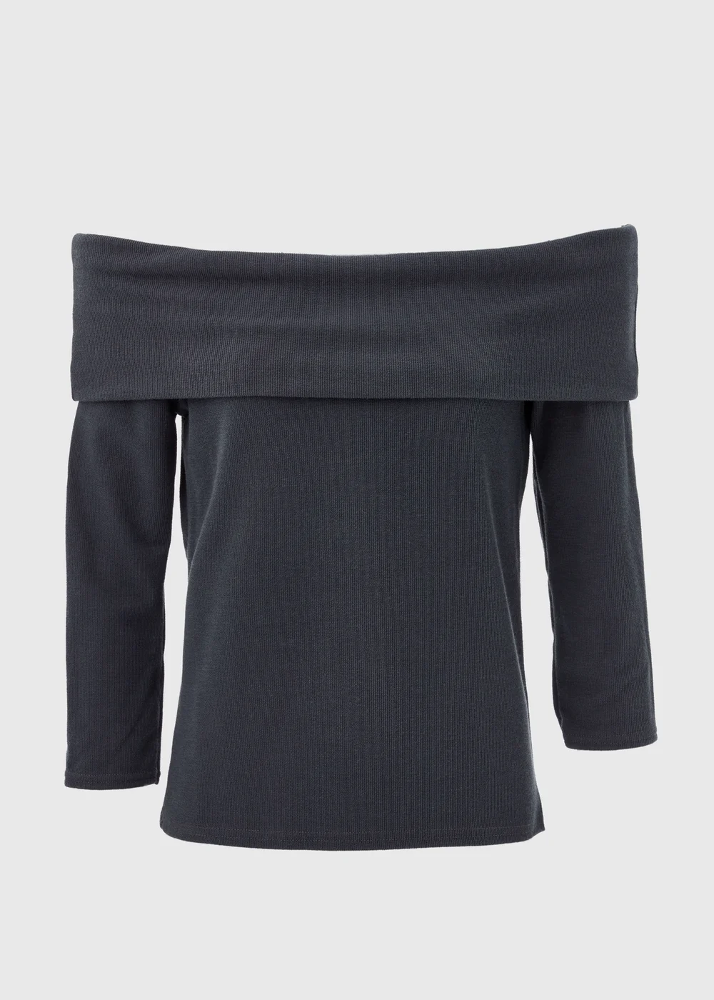 Grey Ribbed Bardot Top - 8 Image 1