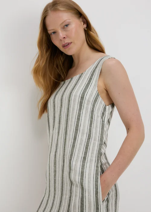 White Stripe Linen Mini Dress - 8 Image 3