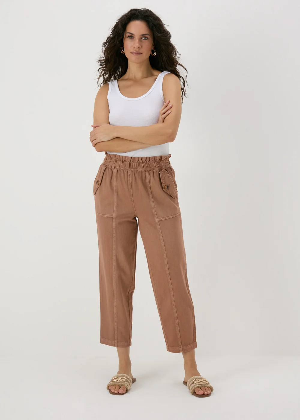 Brown Cotton Paperbag Trousers - 8 Image 1