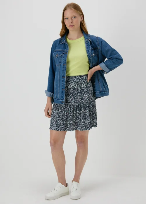 Navy Floral Tiered Mini Skirt - Size 8 Image 4