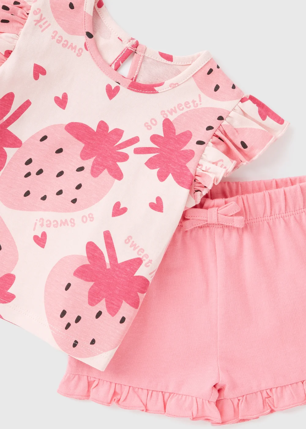 Baby Pink Strawberry Print Top and Short Set (Newborn-23mths) - Up to 1 Month Image 2