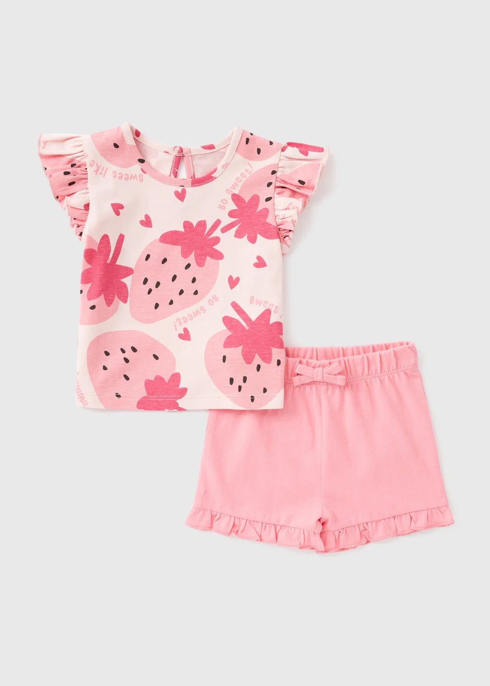 Baby Pink Strawberry Print Top and Short Set (Newborn-23mths) - Up to 1 Month Image 1
