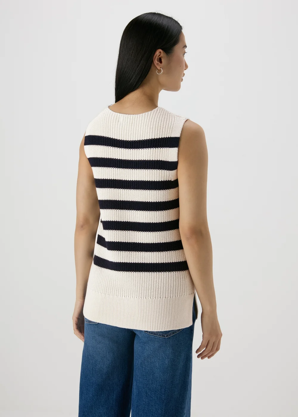 Navy Stripe Knitted V-Neck Vest - XS Image 2