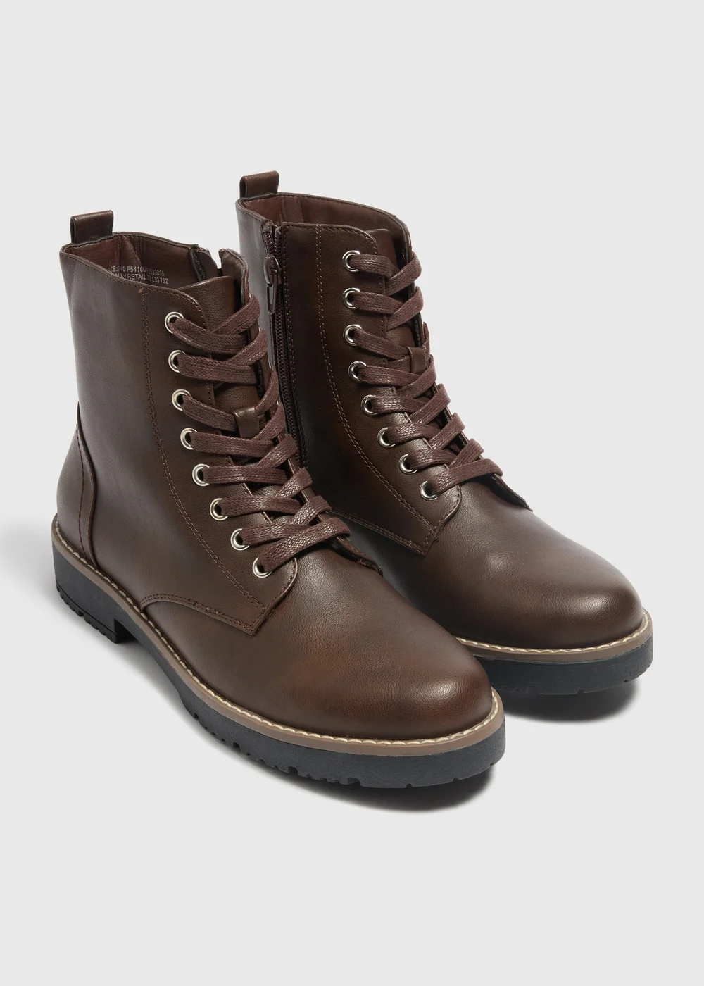 Soleflex Brown Lace Up Biker Boots - 6 Image 1