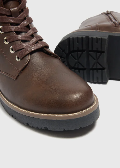 Soleflex Brown Lace Up Biker Boots - 6 Image 2