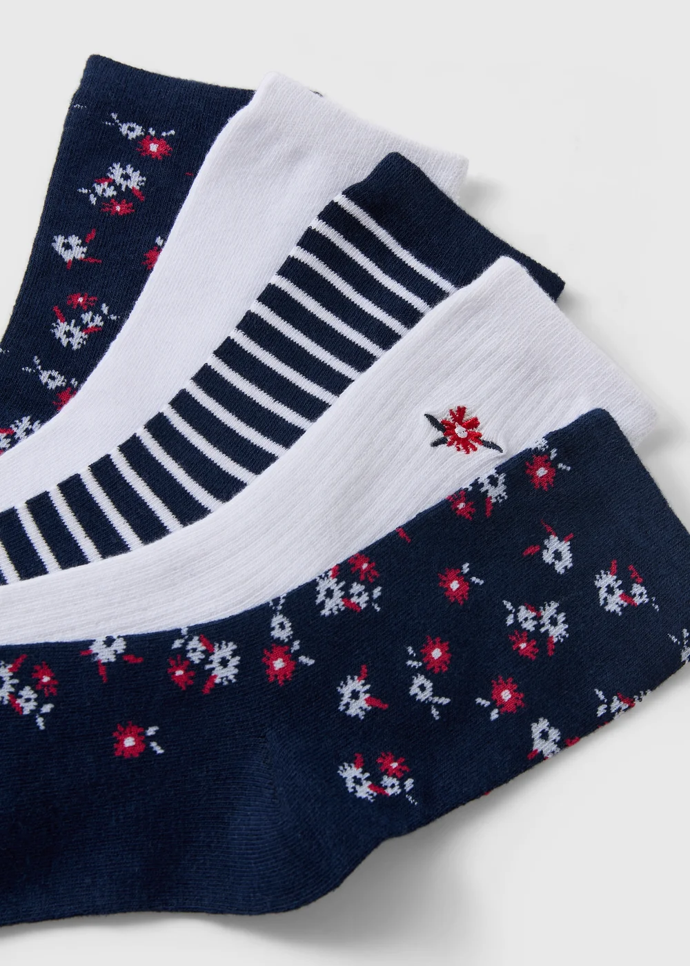 5 Pack Navy Floral Crew Socks - One Size Image 2