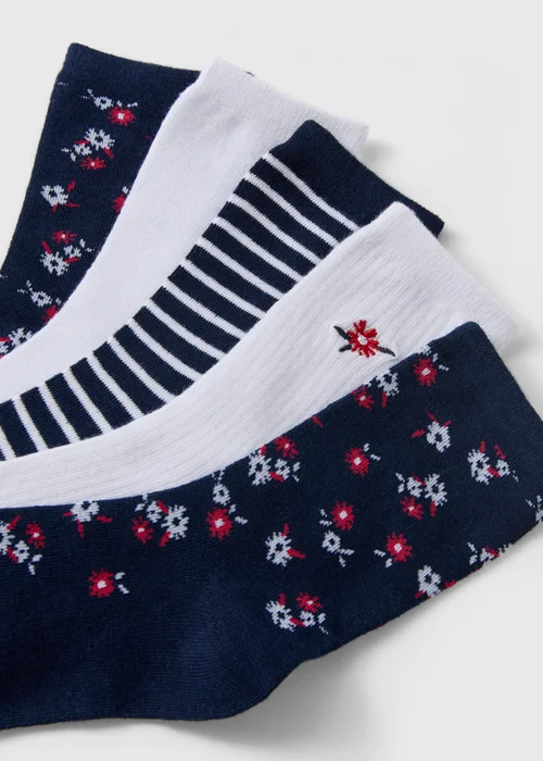 5 Pack Navy Floral Crew Socks - One Size Image 2