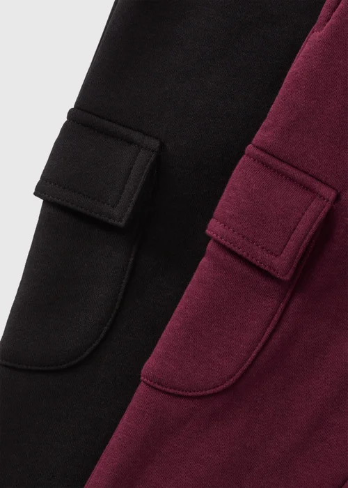 2 Pack Boys Black & Burgundy Cargo Jogging Bottoms (1-7yrs) - 1 half year to 2 Image 2