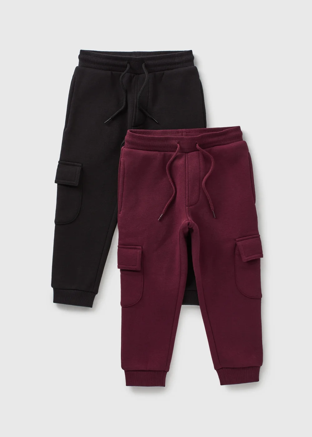 2 Pack Boys Black & Burgundy Cargo Jogging Bottoms (1-7yrs) - 1 half year to 2 Image 1