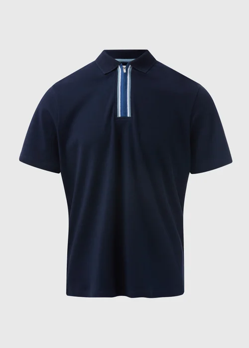 Navy Stripe Zip Polo Shirt - S Image 5