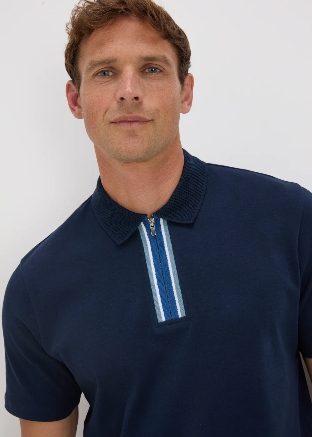 Navy Stripe Zip Polo Shirt - S Image 3