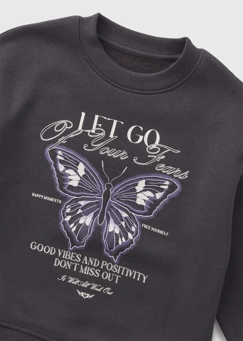 Girls Charcoal Butterfly Sweatshirt (7-15yrs) - 7 Yrs Image 2