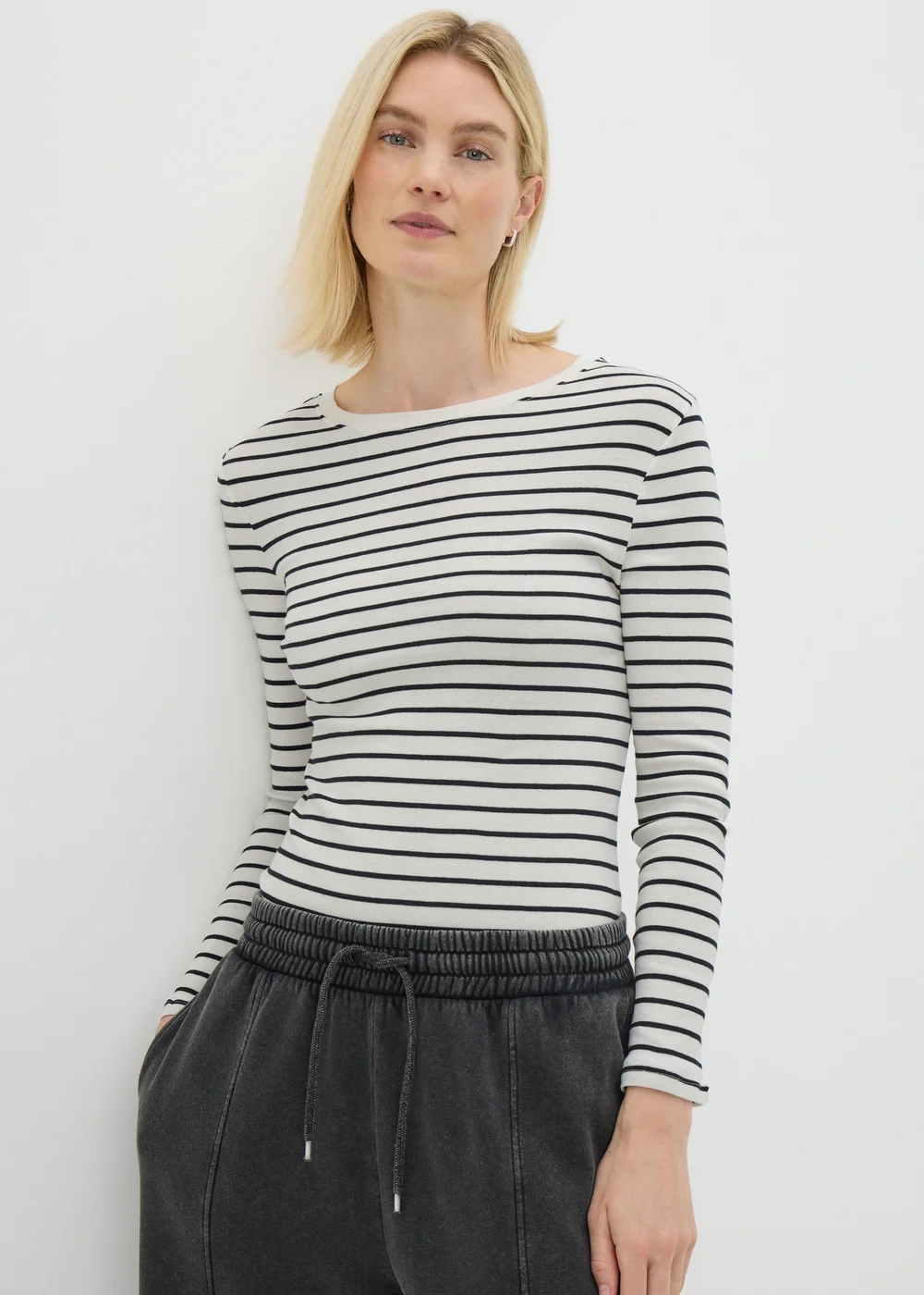 Cream Stripe Fitted Long Sleeve Top - 8 Image 1