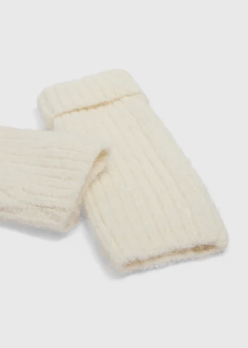 Cream Ribbed Gloves - One Size Image 2