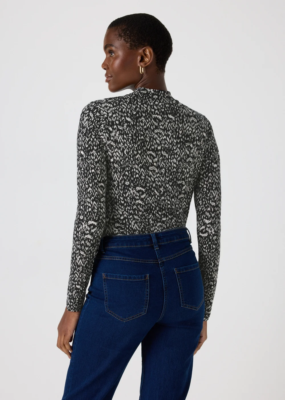 Black Print High Neck Top - 8 Image 2