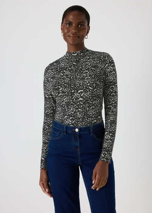 Black Print High Neck Top - 8 Image 1