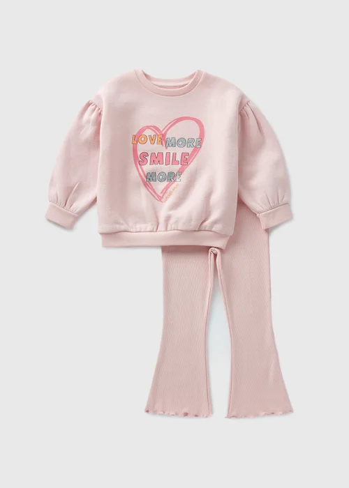 Girls Pink Love More Sweatshirt & Flare Legging Set (1-7yrs) - 1 half year to 2 Image 1
