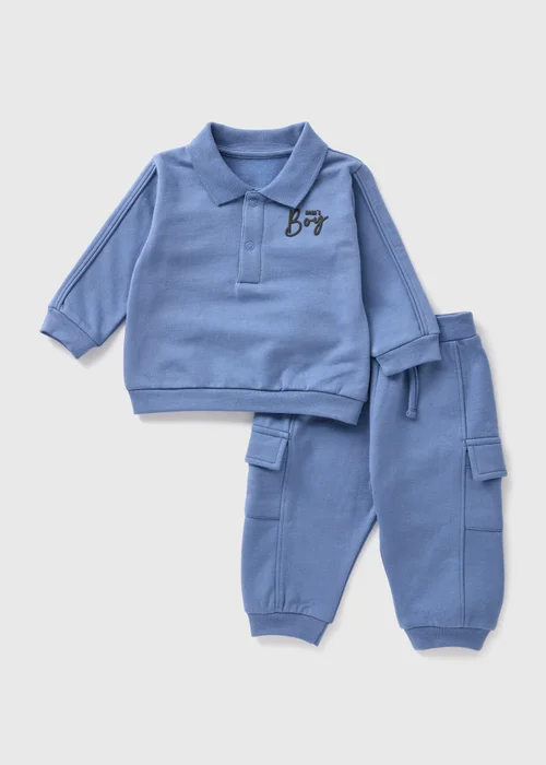Baby Blue Mama's Boy Polo & Joggers Set (Newborn-23mths) - Age 0 - 3 Months Image 1