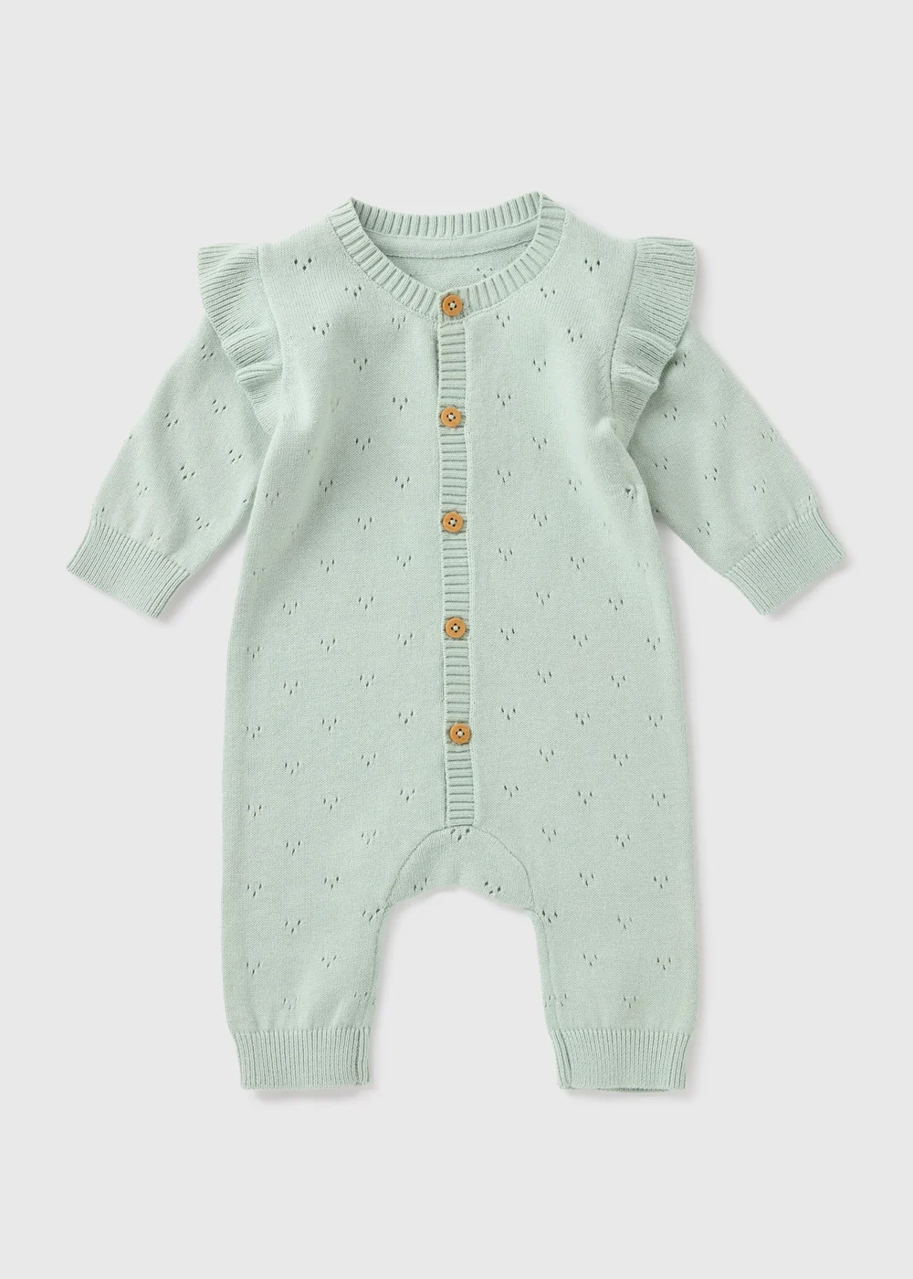 Baby Green Knitted Pointelle Romper (Newborn-23mths) - 0-3 months Image 1
