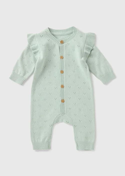 Baby Green Knitted Pointelle Romper (Newborn-23mths) - 0-3 months Image 1