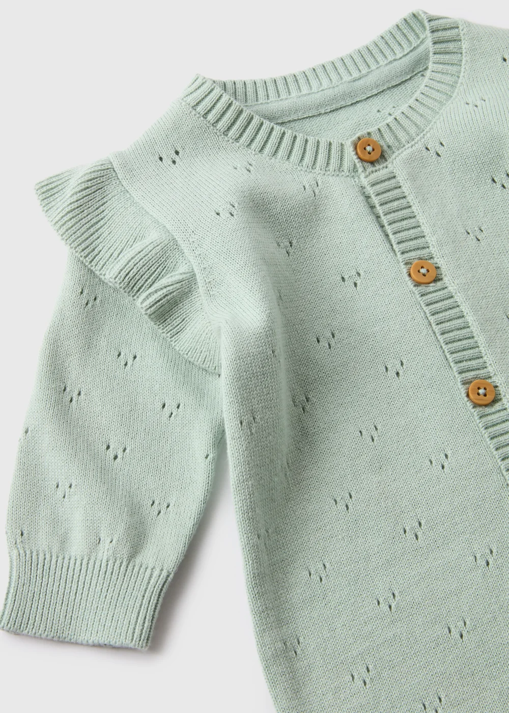 Baby Green Knitted Pointelle Romper (Newborn-23mths) - 0-3 months Image 2