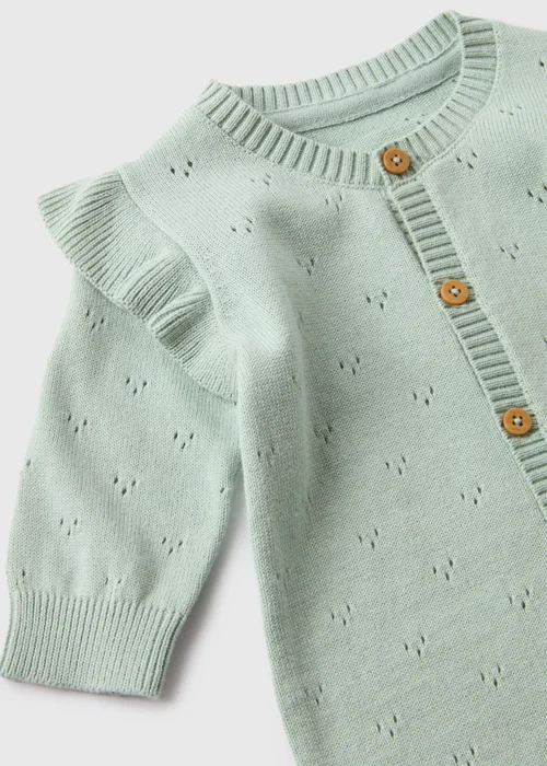 Baby Green Knitted Pointelle Romper (Newborn-23mths) - 0-3 months Image 2