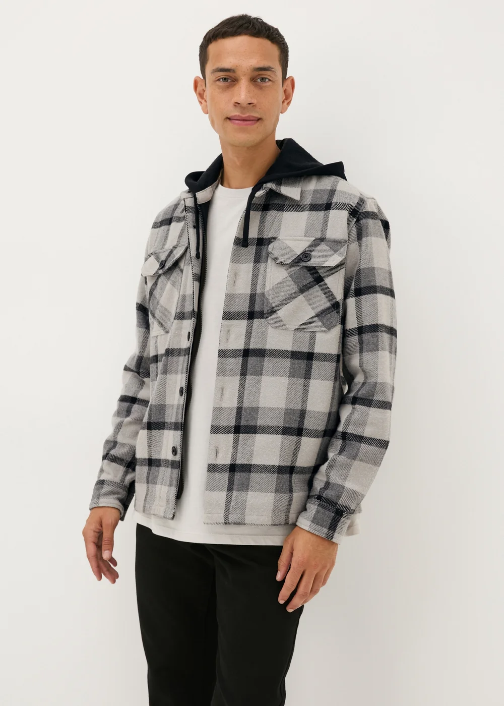 Charcoal Check Hooded Shacket - S Image 1