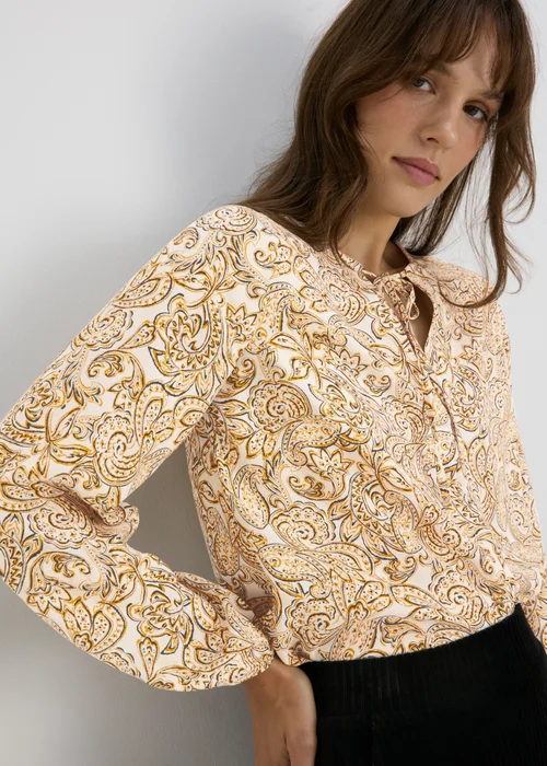 Paisley Neck Tie Popover Blouse - 8 Image 1