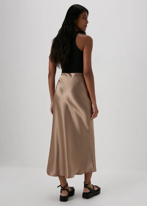 Brown Satin Midi Skirt - Size 8 Image 2