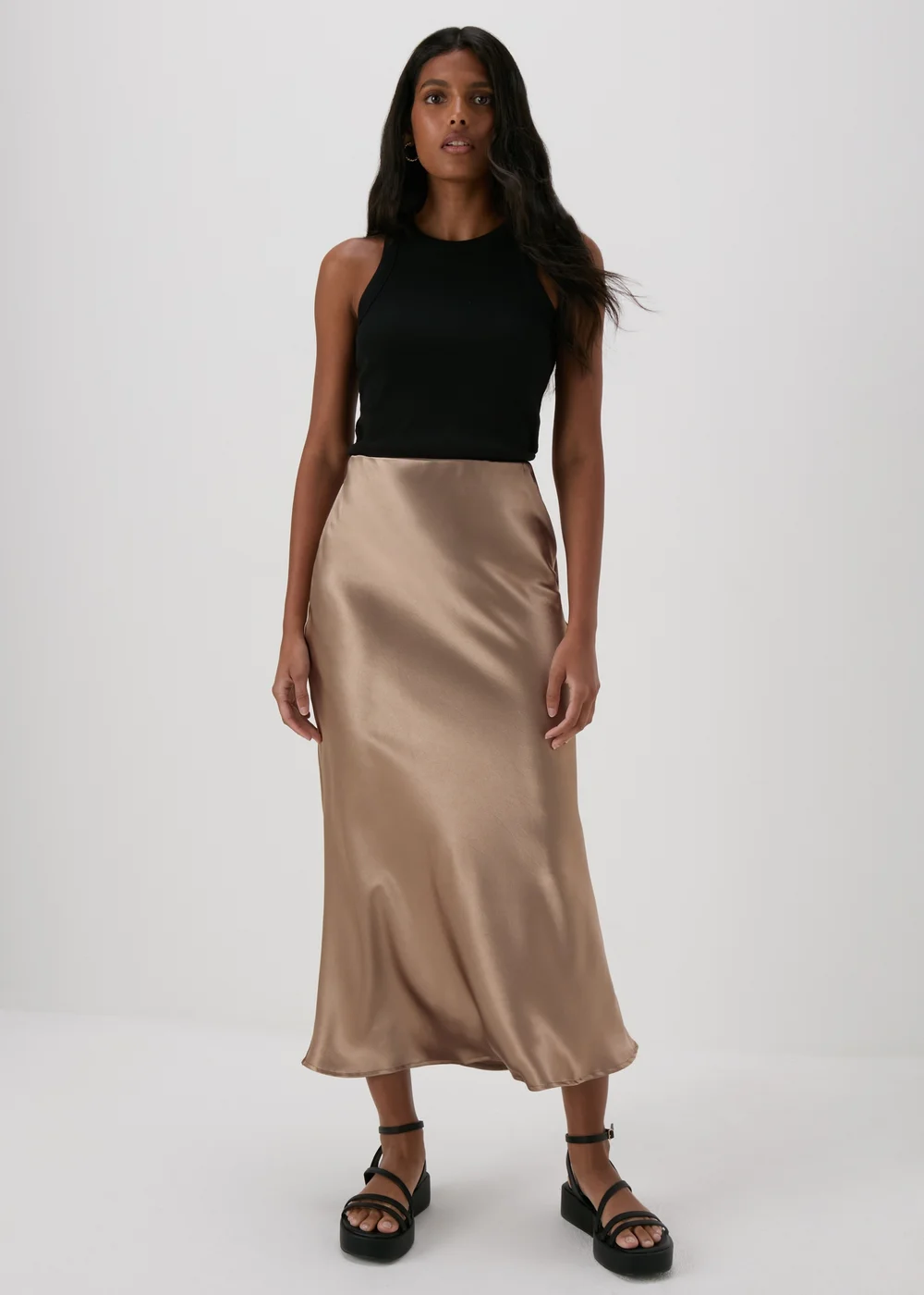 Brown Satin Midi Skirt - Size 8 Image 4