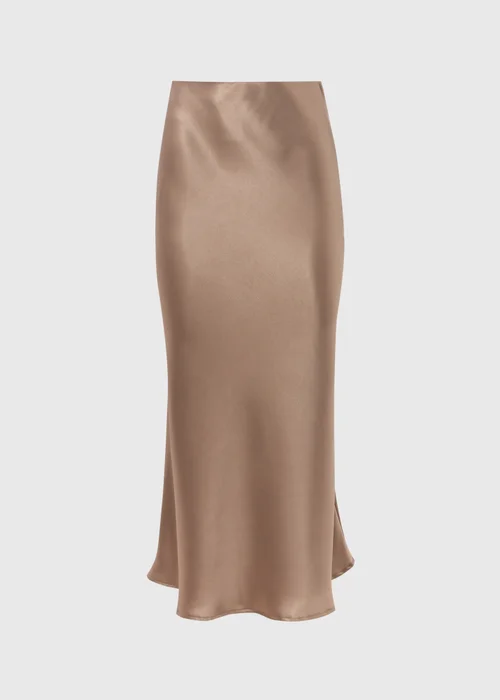 Brown Satin Midi Skirt - Size 8 Image 5
