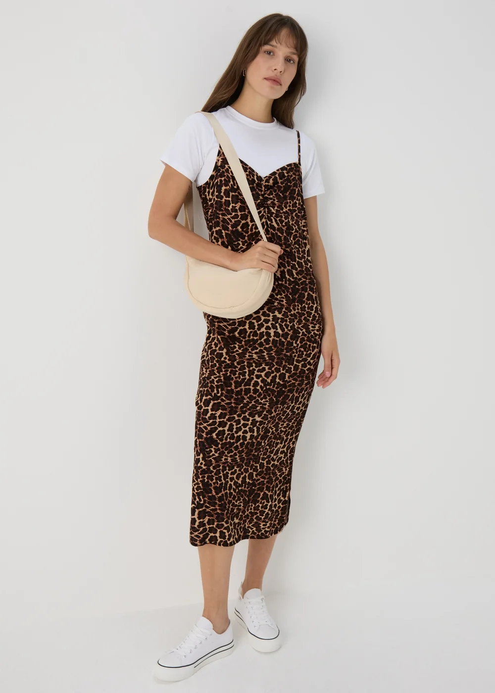 Brown Leopard Print 2 in 1 Cami Midi Dress - 8 Image 1