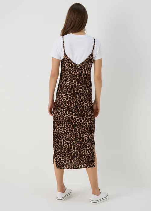 Brown Leopard Print 2 in 1 Cami Midi Dress - 8 Image 2