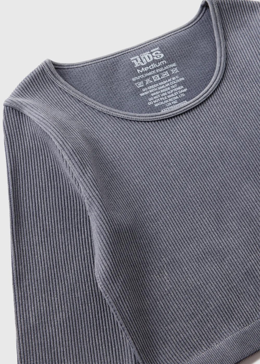 Girls Grey Seamless Long Sleeve Top (7-15yrs) - Small Image 2