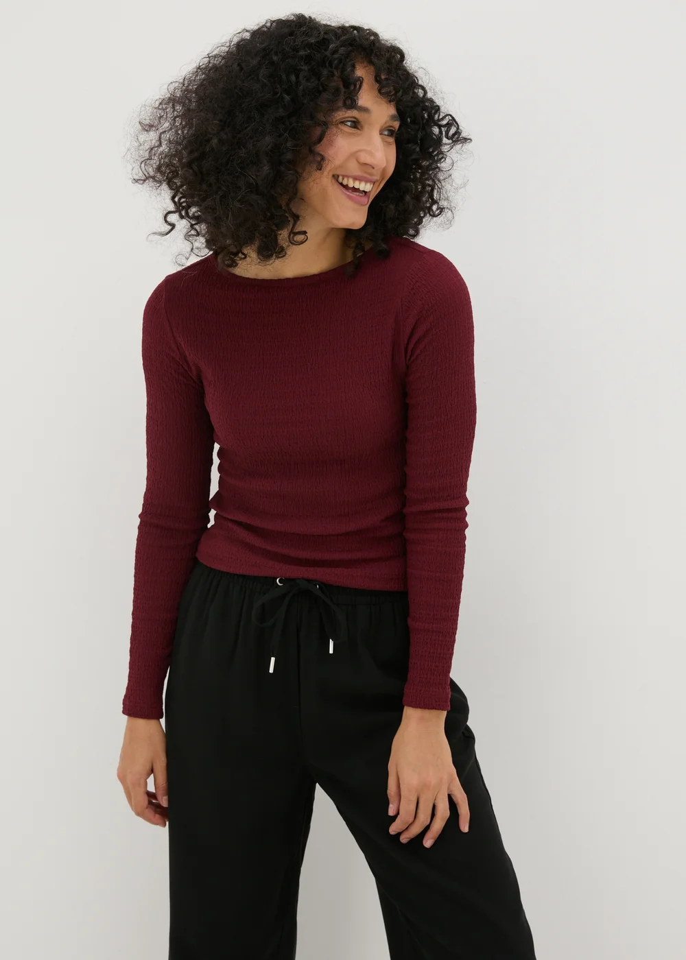 Burgundy Textured Long Sleeve Top - 8 Image 1