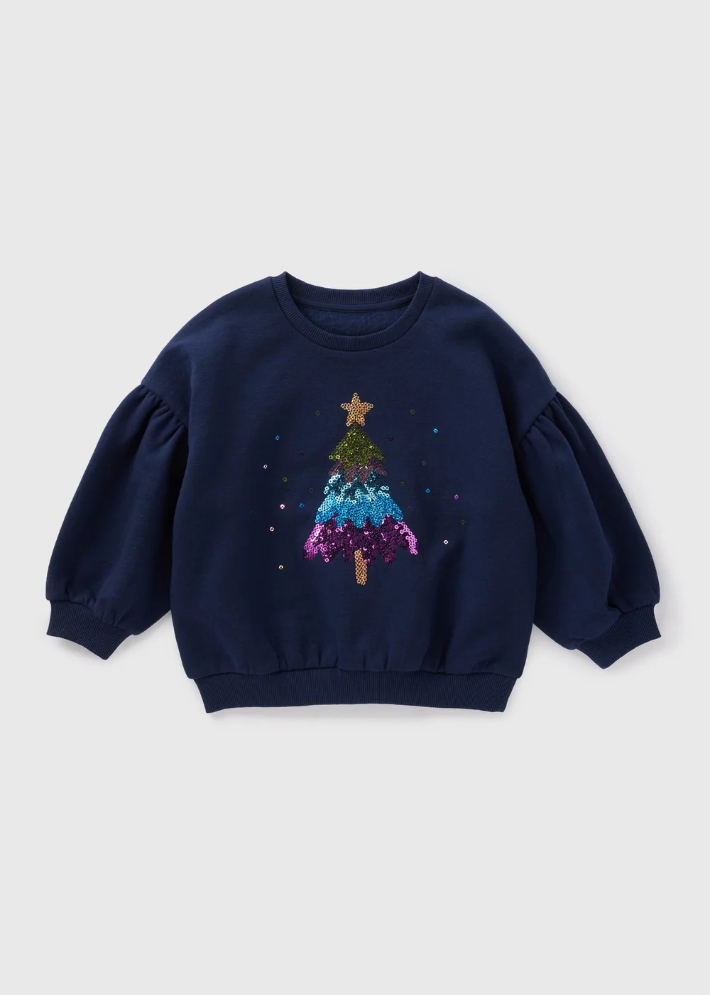 Girls Navy Sequin Christmas Tree Sweatshirt (1-7yrs) - 1-1.5 Yrs Image 1