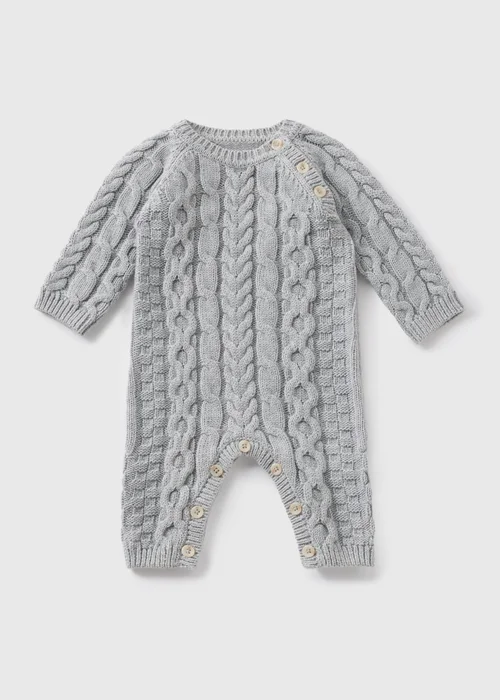 Baby Grey Cable Knit Romper (Newborn-23mths) - 0-3 months Image 1