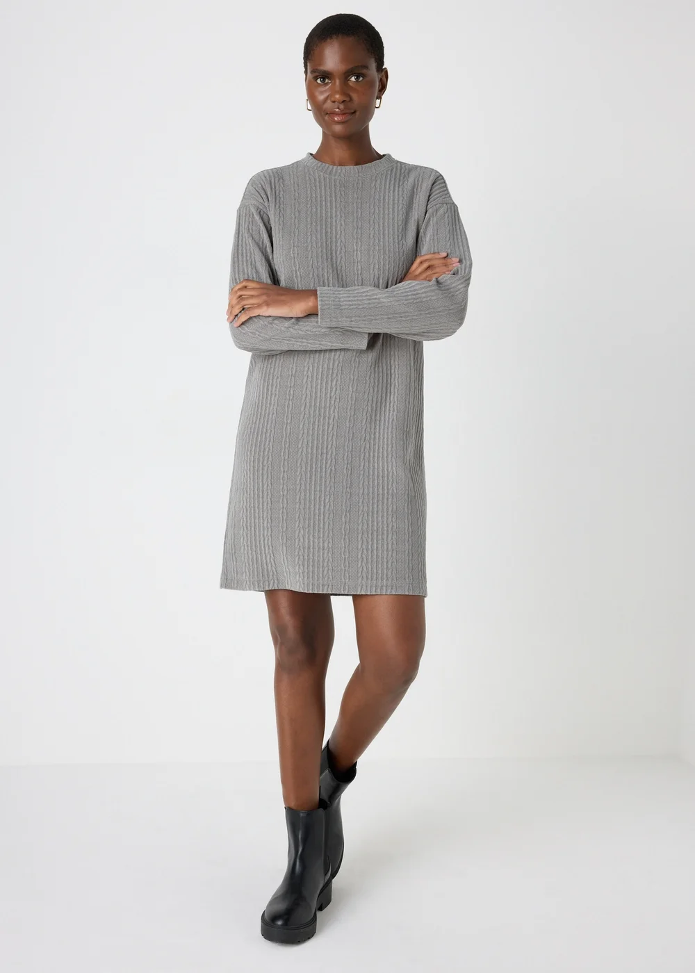 Grey Cable Knit Mini Dress - 8 Image 1