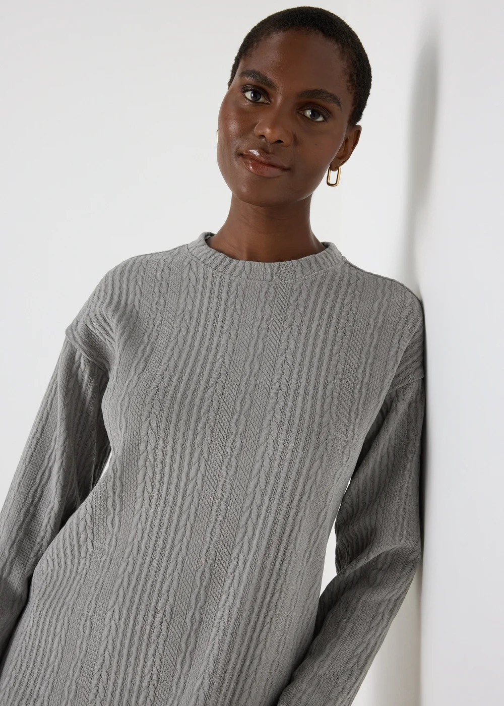 Grey Cable Knit Mini Dress - 8 Image 3